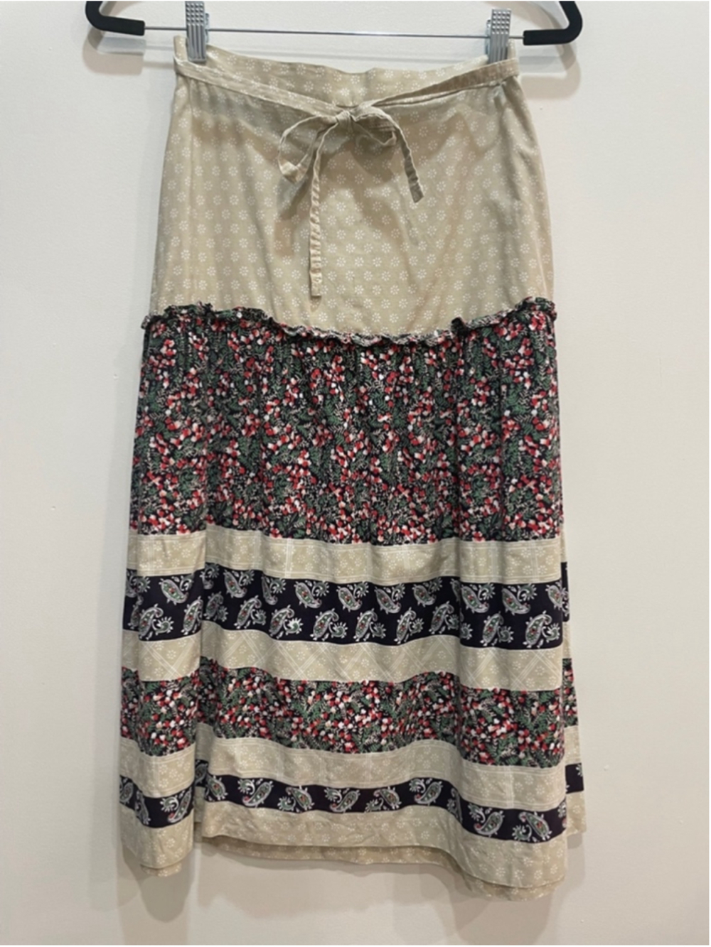Vintage Sears Tiered Patchwork Midi Skirt Cottagecore Prairie Retro Floral Trad - Picture 4 of 9